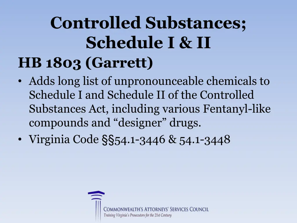 controlled substances schedule i ii hb 1803