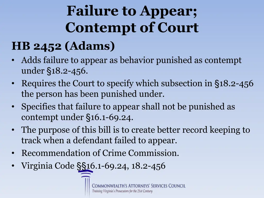 failure to appear contempt of court hb 2452 adams