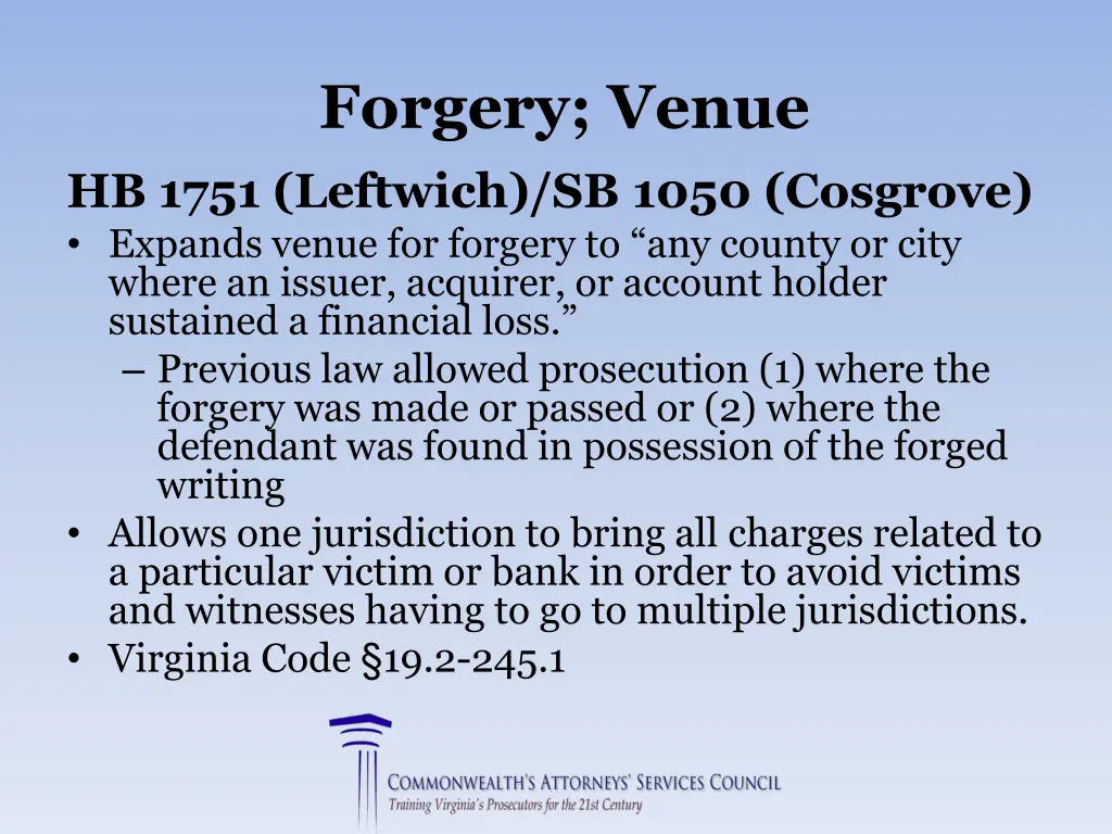 forgery venue