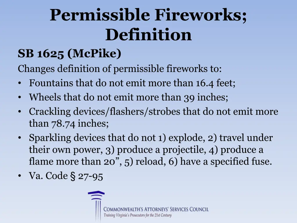 permissible fireworks definition sb 1625 mcpike