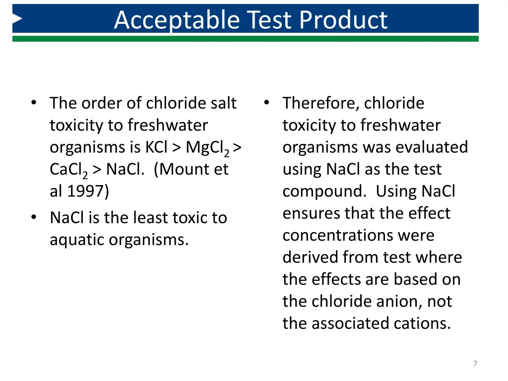 acceptable test product