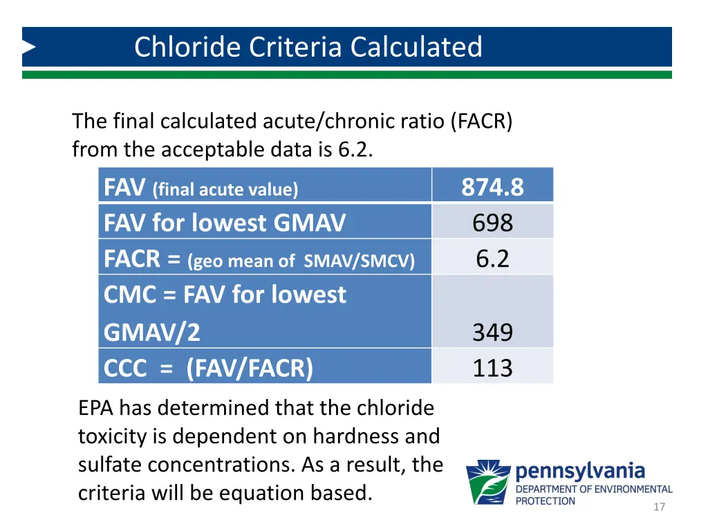 chloride criteria calculated