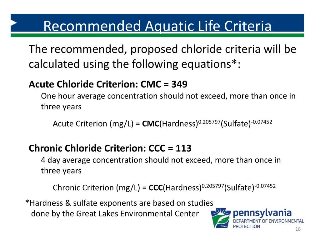 recommended aquatic life criteria