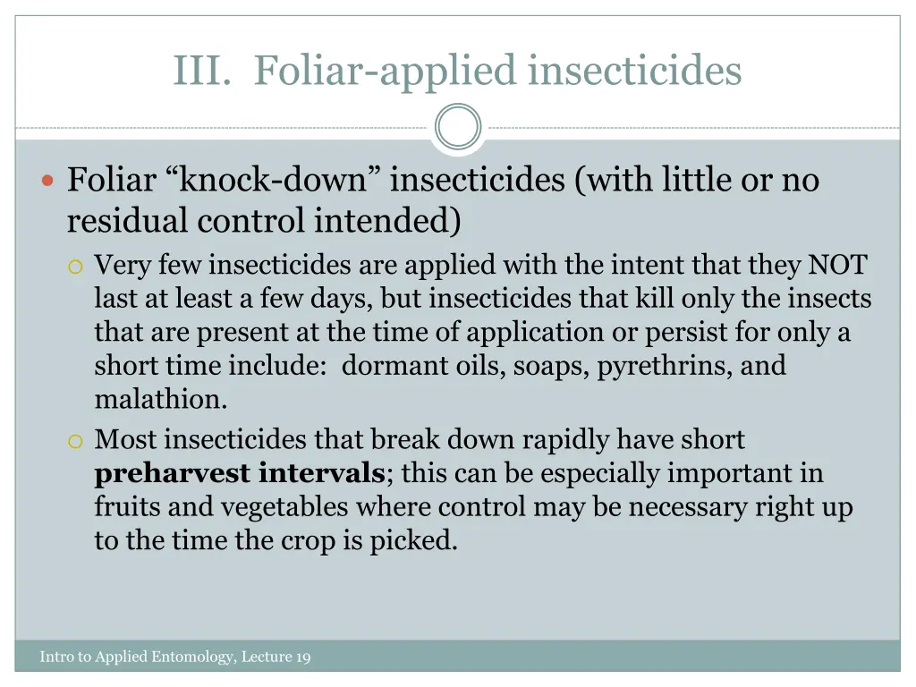 iii foliar applied insecticides