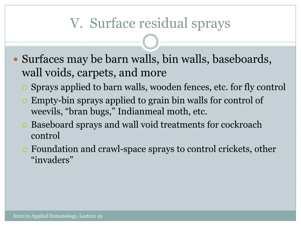 v surface residual sprays