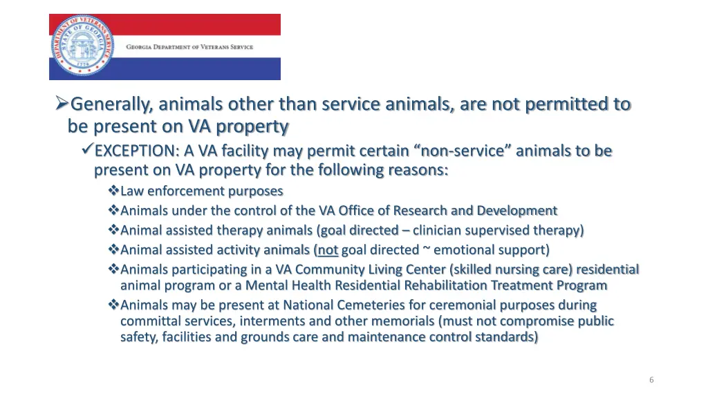 generally animals other than service animals