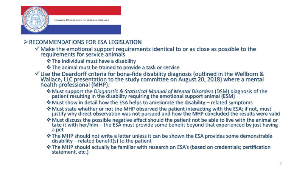 recommendations for esa legislation make