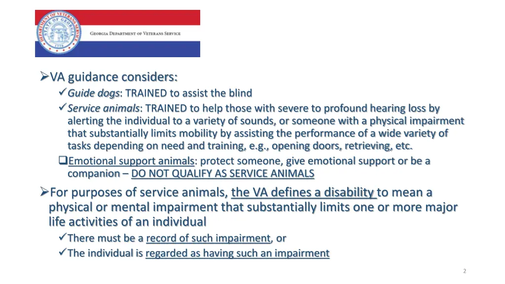 va guidance considers guide dogs trained