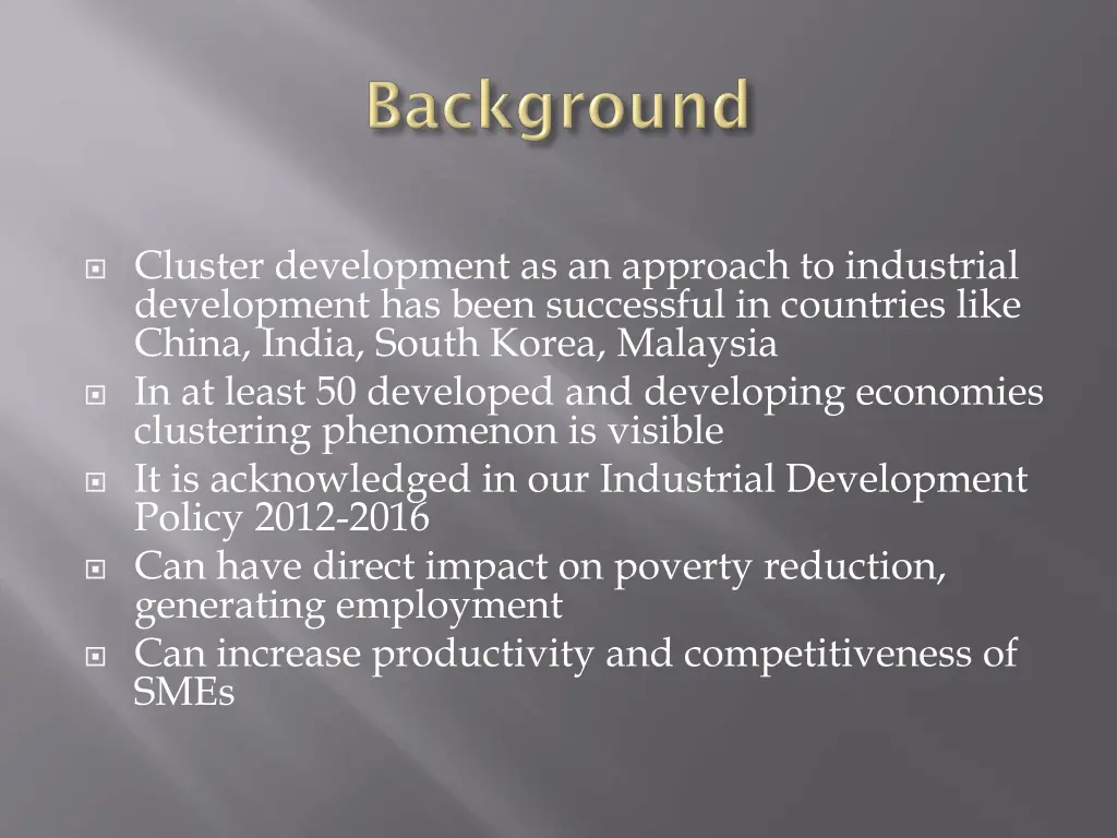 cluster development as an approach to industrial