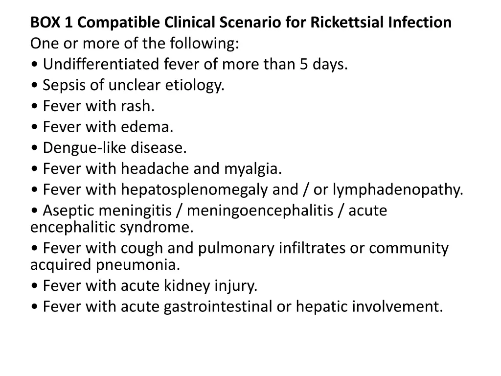 box 1 compatible clinical scenario