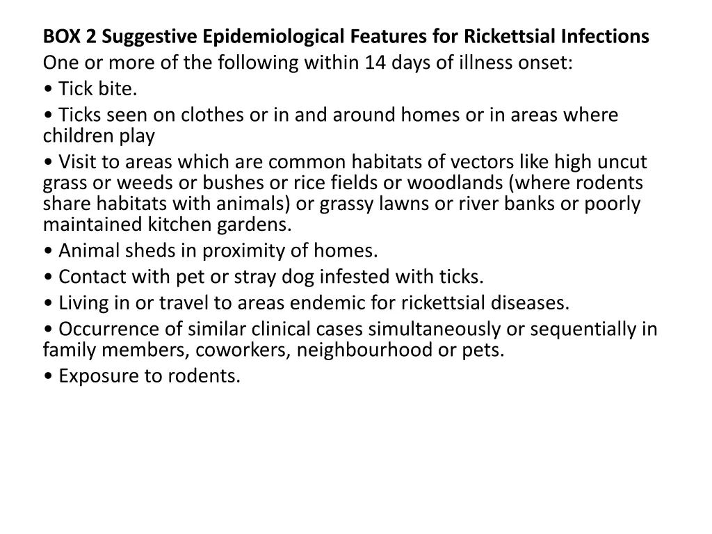 box 2 suggestive epidemiological features