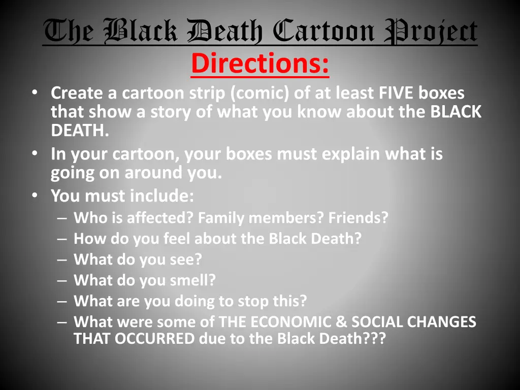 the black death cartoon project directions create