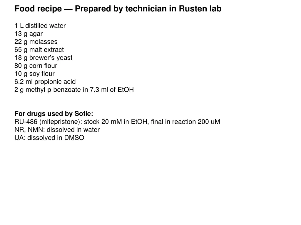 food recipe prepared by technician in rusten lab