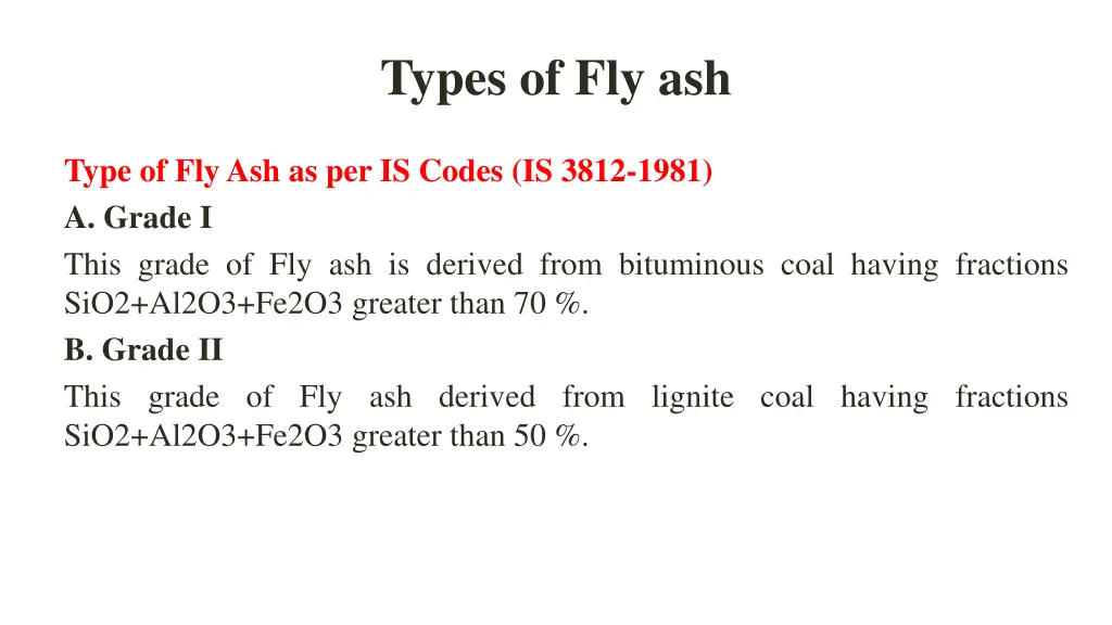 types of fly ash