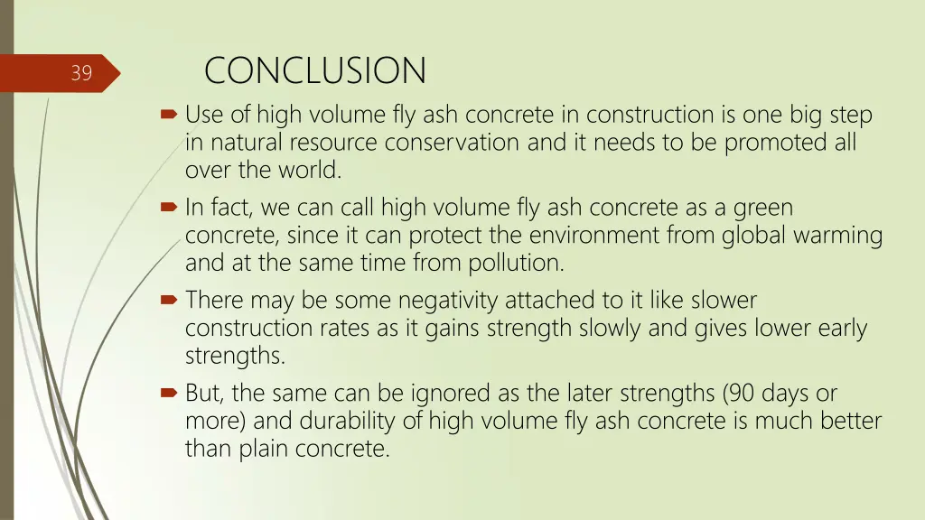 conclusion use of high volume fly ash concrete