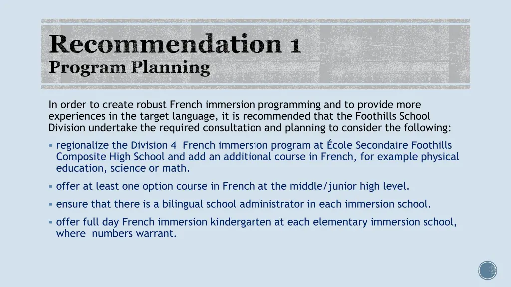 recommendation 1 program planning