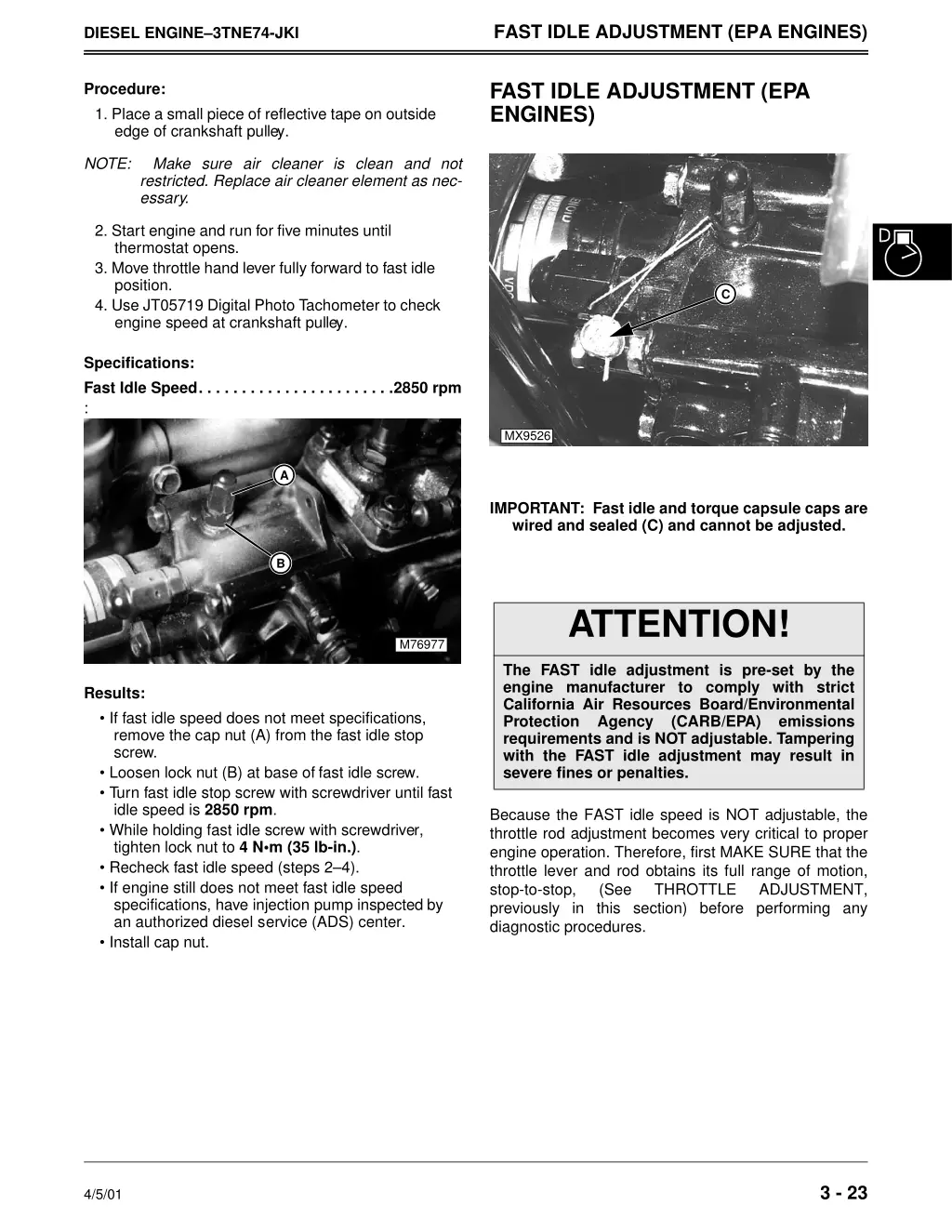 fast idle adjustment epa engines