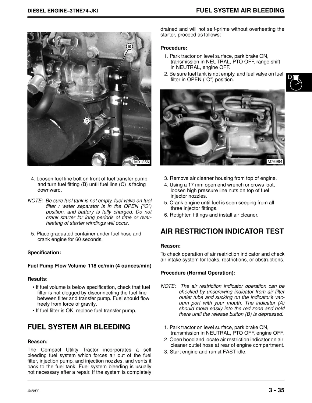 fuel system air bleeding