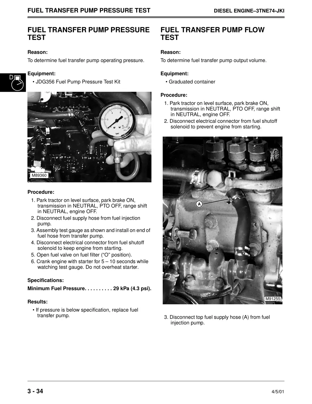 fuel transfer pump pressure test