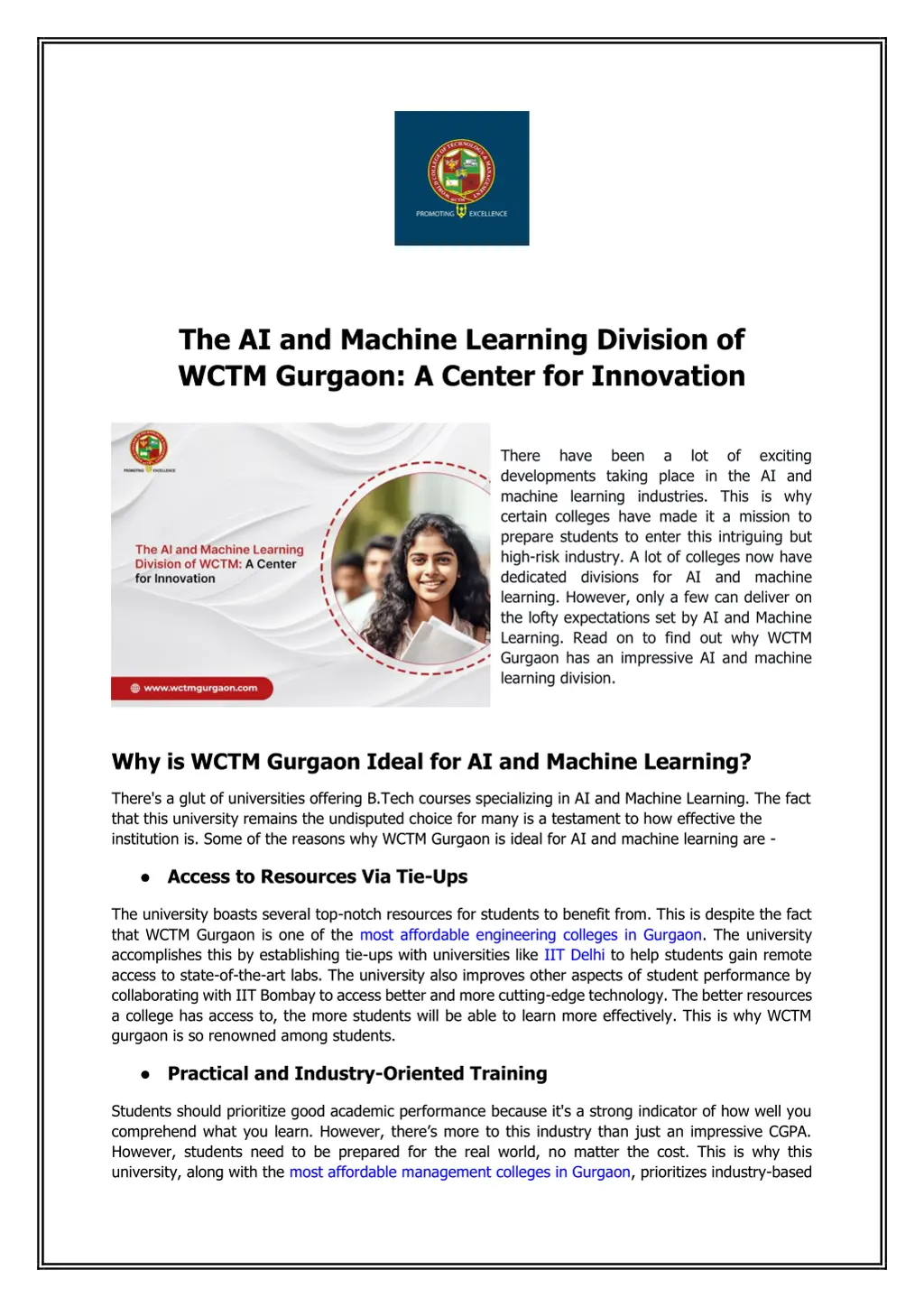 the ai and machine learning division of wctm