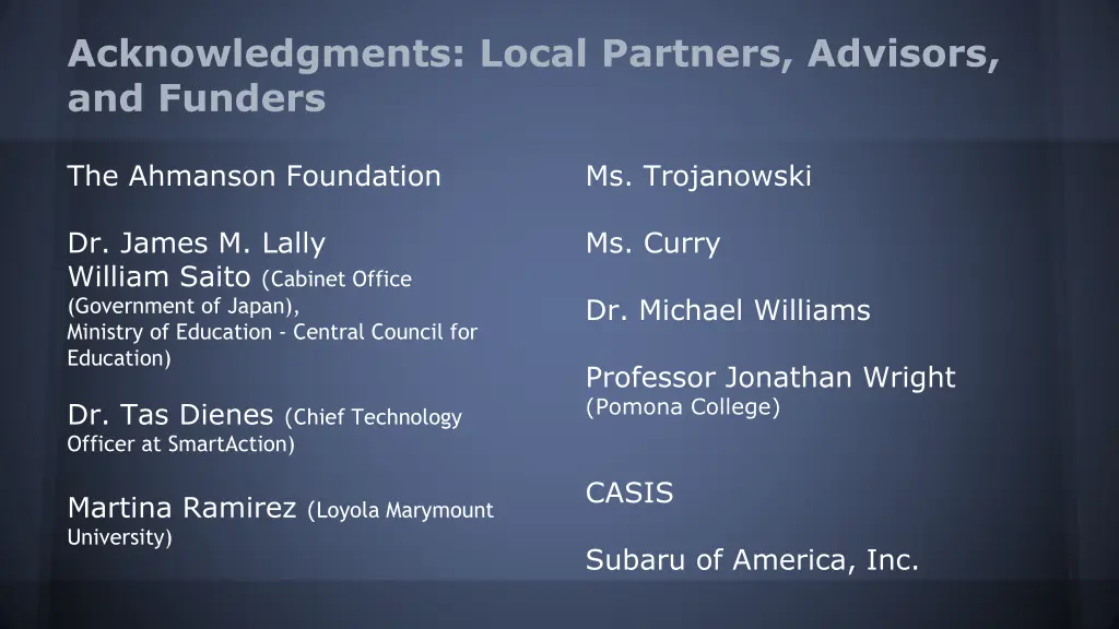 acknowledgments local partners advisors