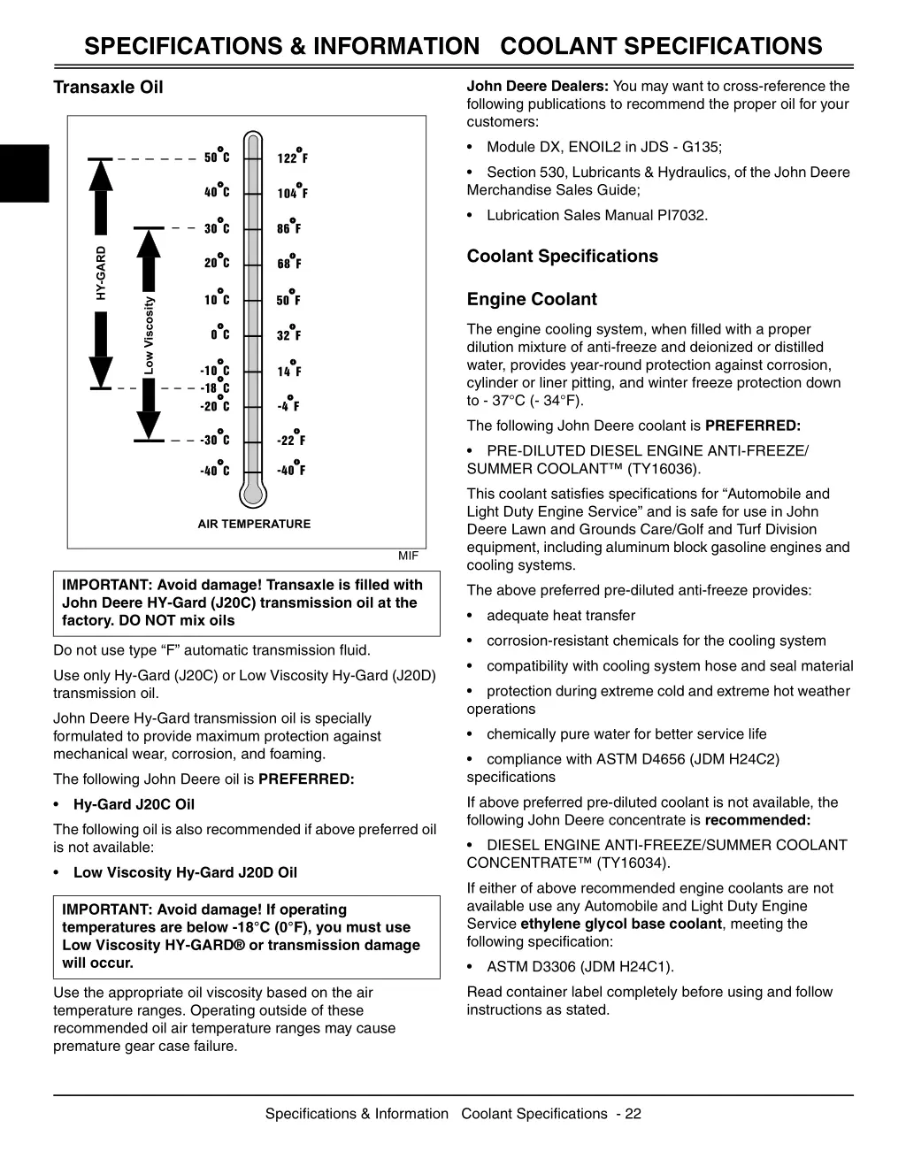 specifications information coolant specifications