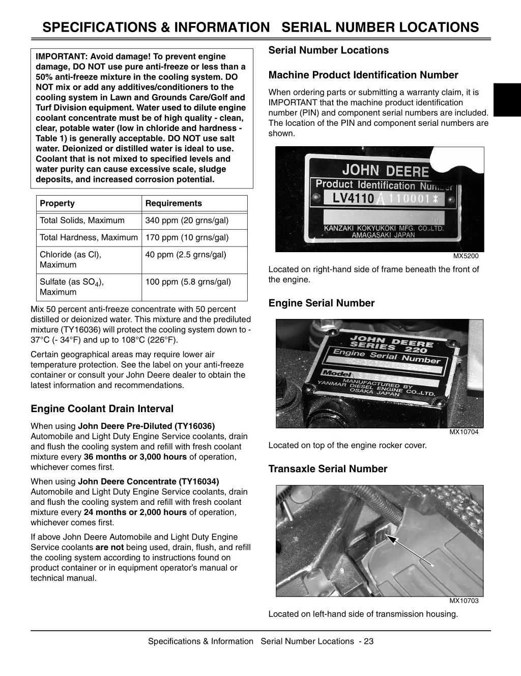 specifications information serial number locations