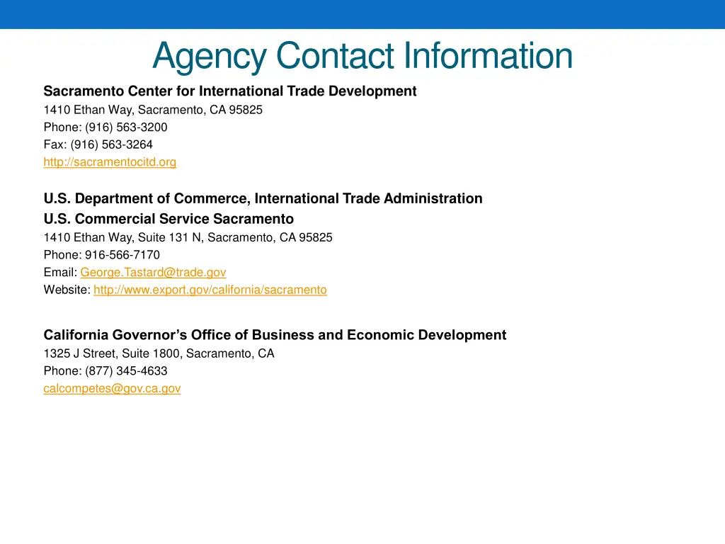 agency contact information sacramento center