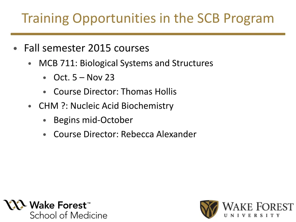 training opportunities in the scb program