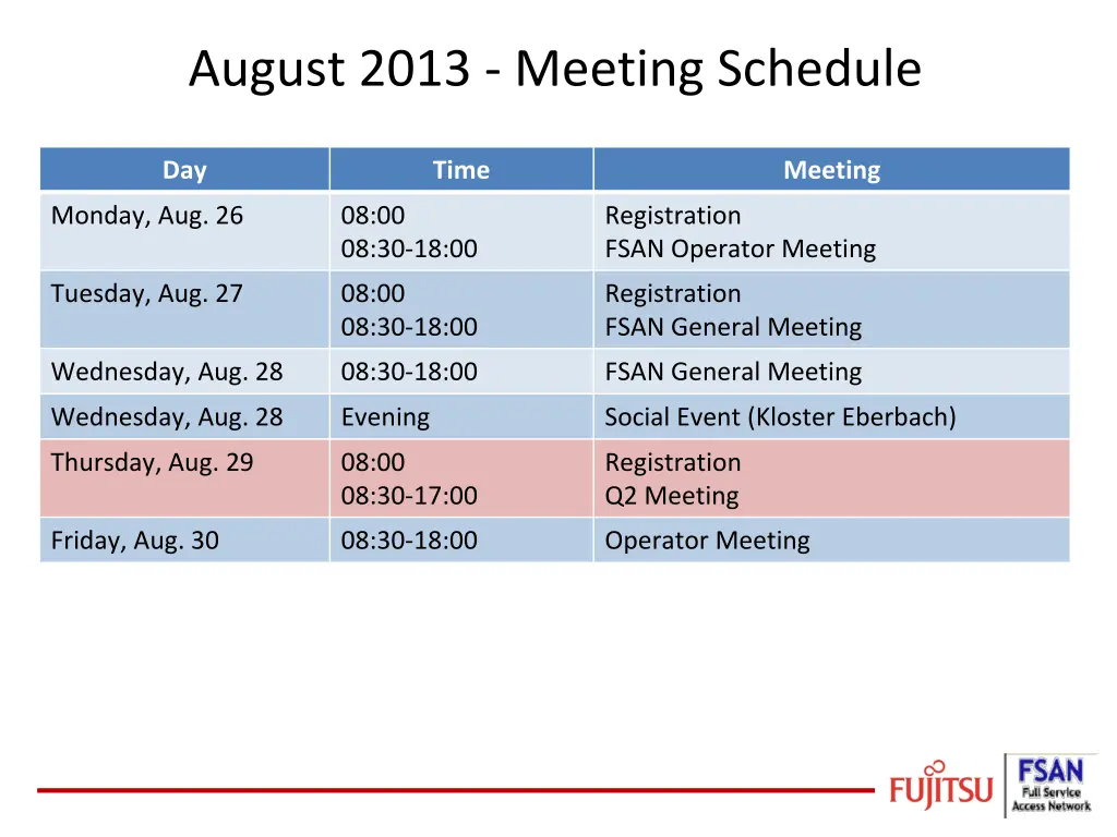 august 2013 meeting schedule