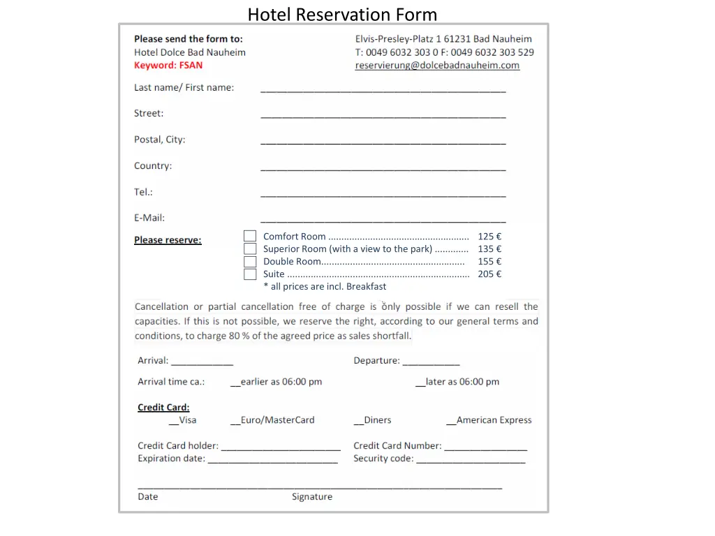 hotel reservation form