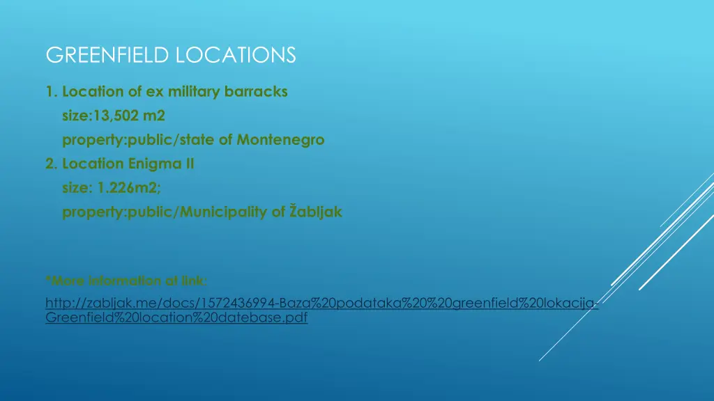 greenfield locations