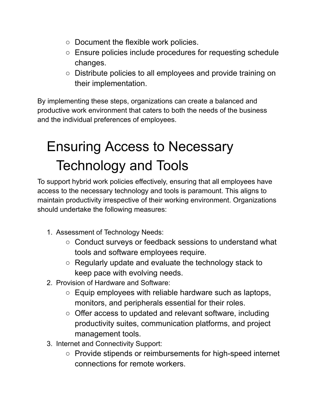 document the flexible work policies ensure