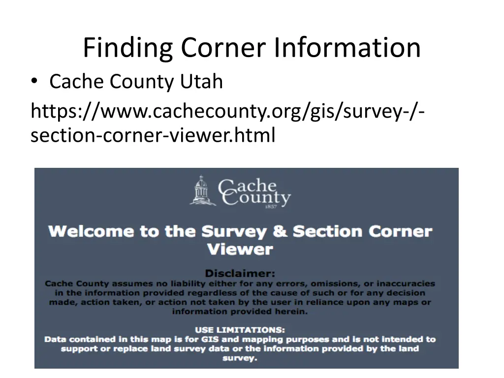 finding corner information cache county utah