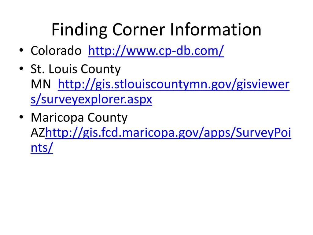 finding corner information colorado http