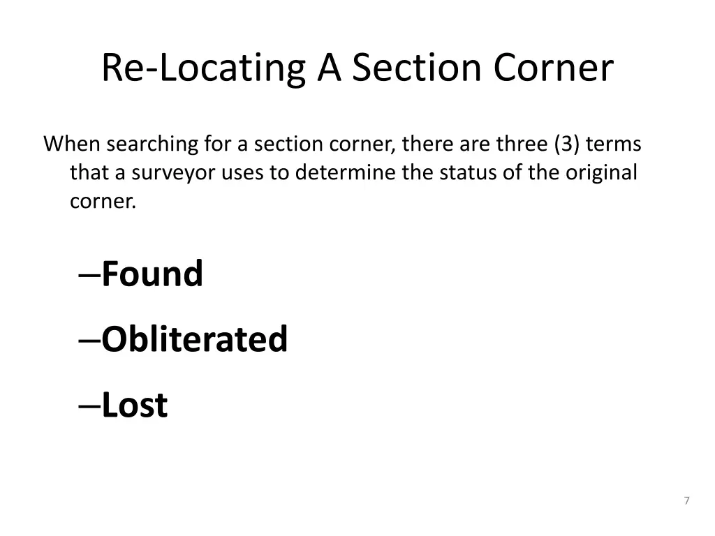 re locating a section corner