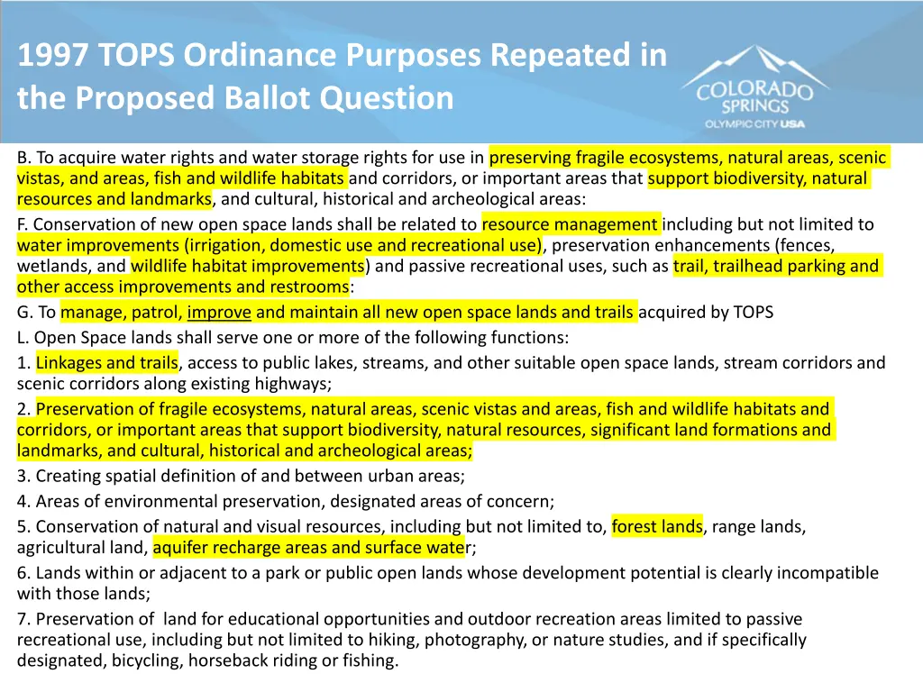 1997 tops ordinance purposes repeated