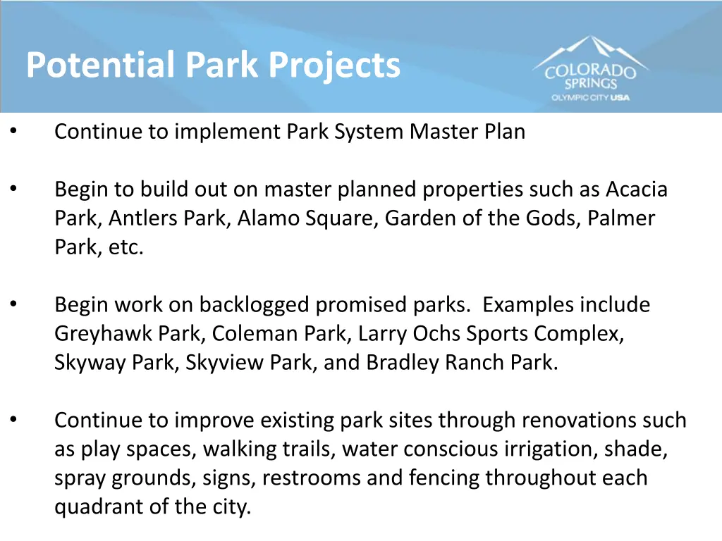 potential park projects