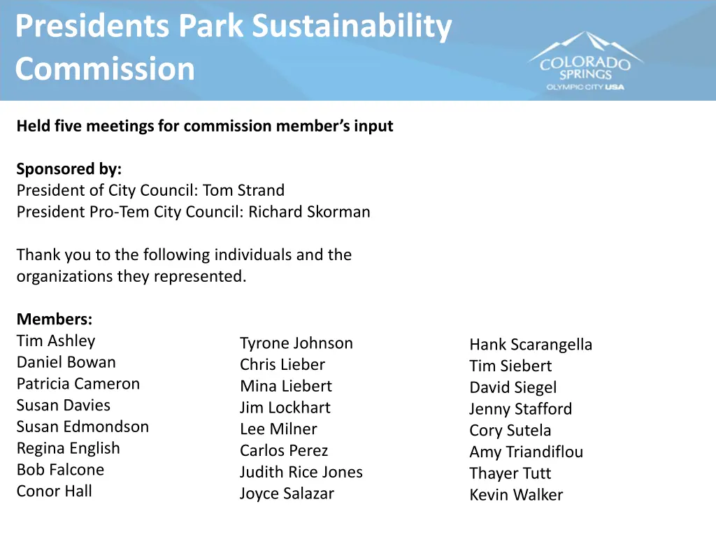 presidents park sustainability commission