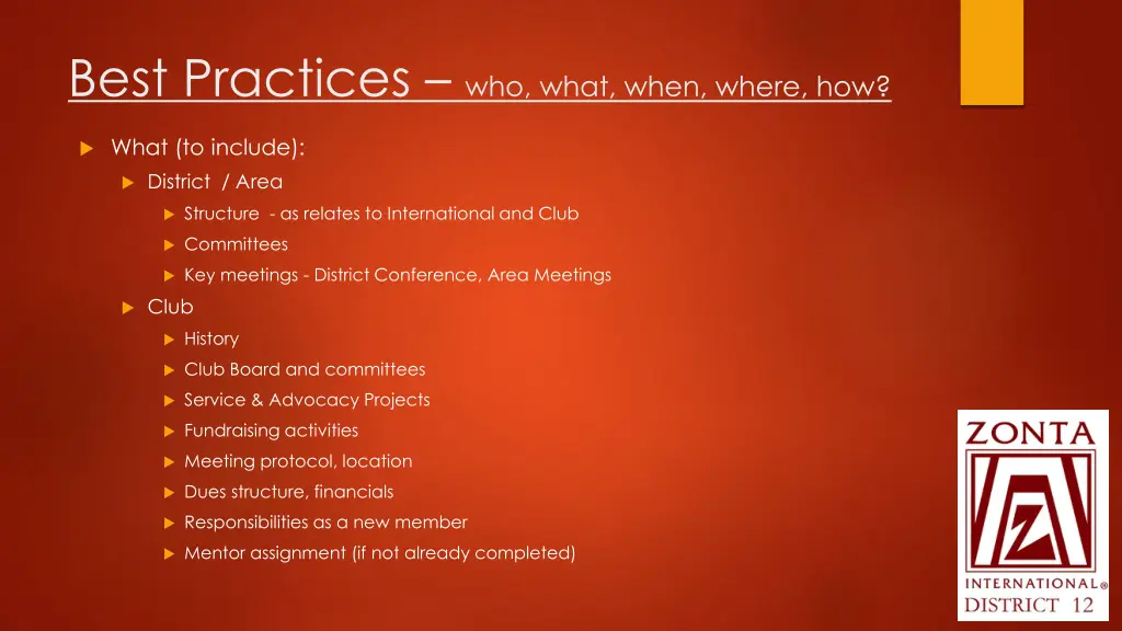 best practices who what when where how 1