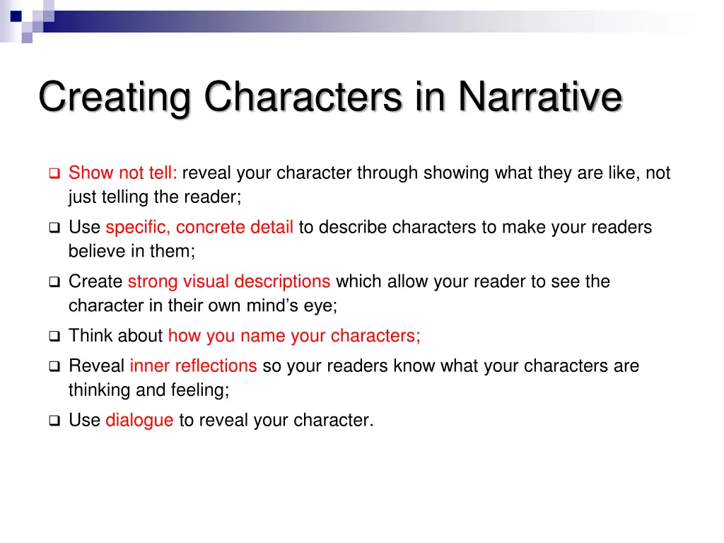 creating characters in narrative