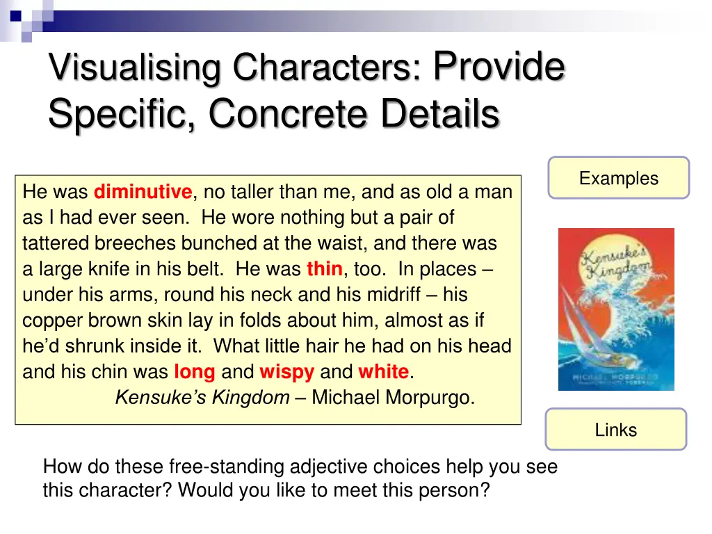 visualising characters provide specific concrete 3