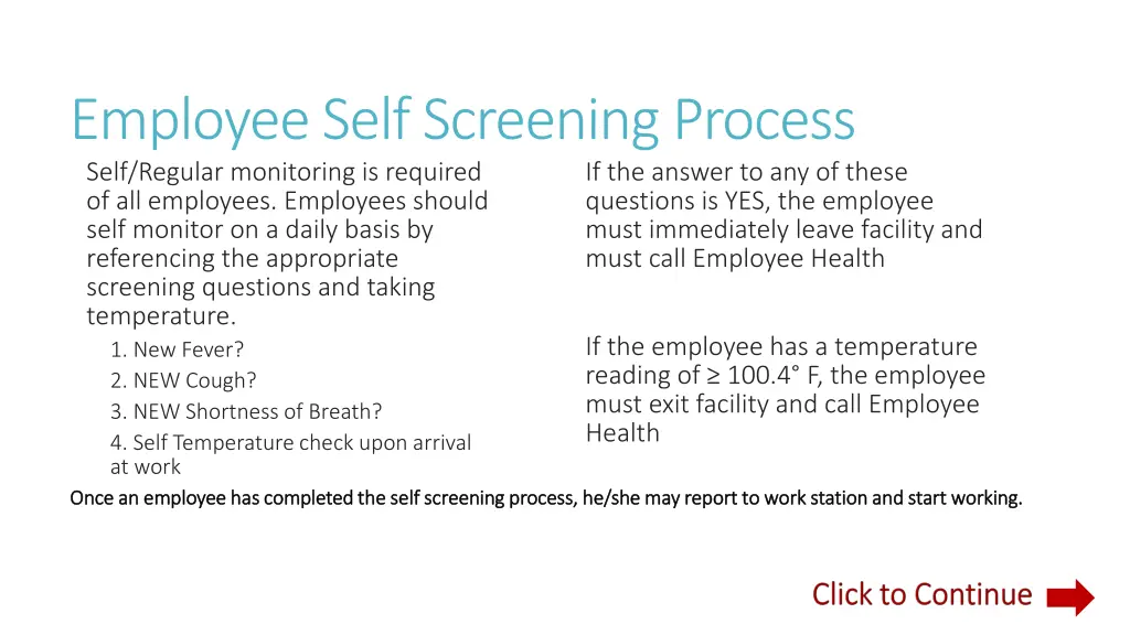 employee self screening process self regular