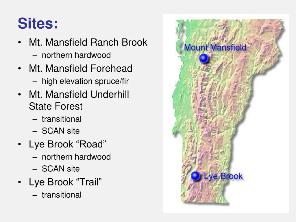 sites mt mansfield ranch brook northern hardwood