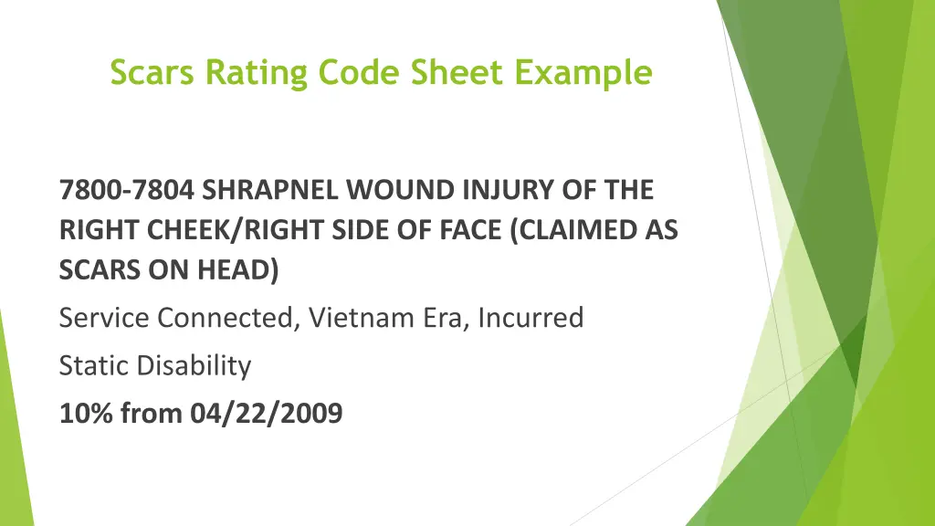 scars rating code sheet example