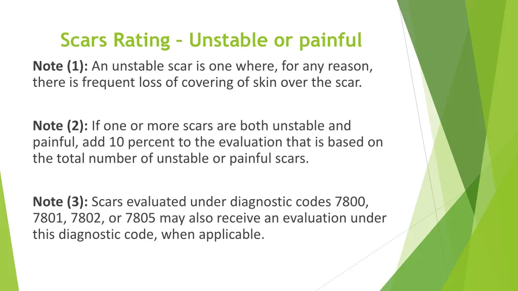 scars rating unstable or painful 1