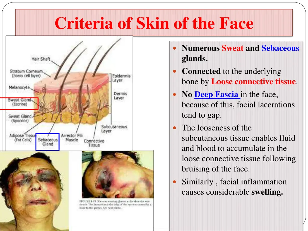 criteria of skin of the face