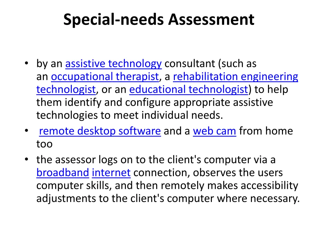 special needs assessment