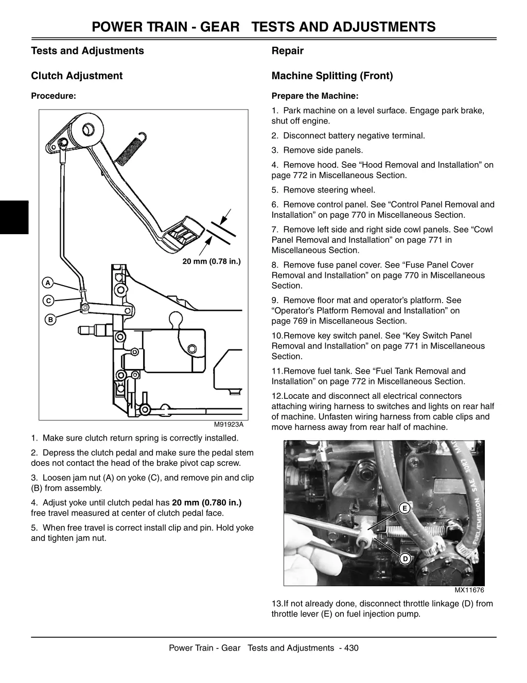 power train gear tests and adjustments