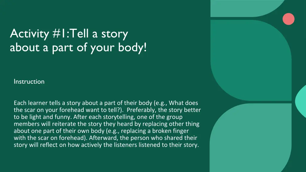 activity 1 tell a story about a part of your body